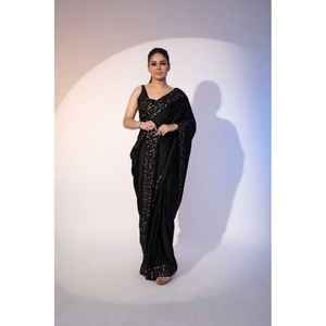 RV Creation Designer Saree con bordado de secuencia Trabajo Color negro Tamaño sin coser Accesorios étnicos - Product Image 6