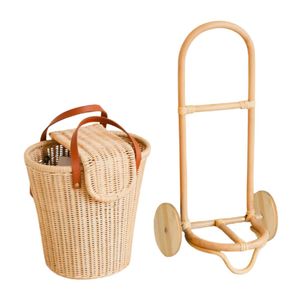 Carrito de Mercado Rodante de Mimbre Hecho a Mano, la Mejor Opción, Carrito de Compras para Niños, Carrito de Juego de Mimbre con Ruedas, Juguete de Simulación para Interiores y Exteriores - Product Image 1