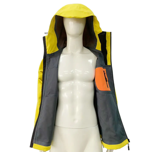 Men's <b>Yellow</b> Hooded Waterproof <b>Jacket</b> PU Coated Zipper Closure Sporty Style Autumn Wear Regular Fit Polyester Material - Product Image 5