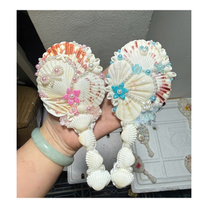 Handmade Natural Seashell Round Mini Compact <b>Makeup</b> <b>Mirror</b> With Pearl And Shell Decorations Coastal Style Vanity Pocket <b>Mirror</b> - Product Image 4