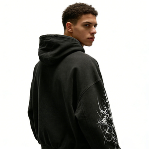 Sweat-shirt à capuche pour homme, surdimensionné, noir, en coton, imprimé personnalisé, tricoté, coupe classique, style hiver, unisexe - Product Image 3
