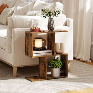 Comodino stretto a forma di S con 3 ripiani portaoggetti, marrone rustico, 50 cm L x 19,7 cm P x 58 cm H - Product Image 2