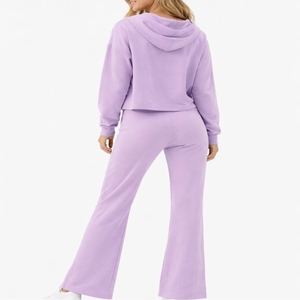 Ensemble de jogging sans manches à capuche bleu clair pour femme, couleur unie, coupe décontractée, en molleton polyester/coton anti-boulochage - Product Image 4