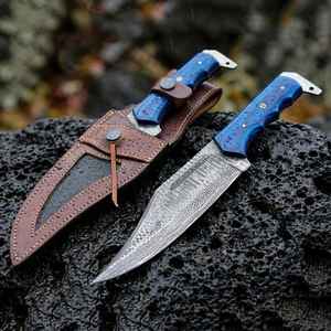 มีดล่าสัตว์เหล็กดามัสกัสคุณภาพสูงแบบใบมีดคงที่ ขายส่งปี 2024 ด้ามไม้ทำมือ ปลอกหนังอย่างดี มีดสไตล์ไวกิ้ง - Product Image 1