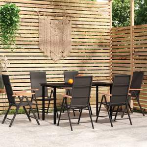 Set da pranzo Patio nero da 7 pezzi per uso giardino - Product Image 1