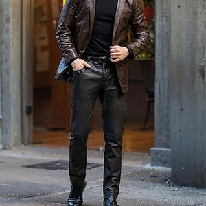 Pantalones de Cuero Ligeros Más Vendidos para Hombre, Uso Casual, Calidad Premium, Transpirables, Corte Recto, Cintura Media, Cierre de Botones - Product Image 6