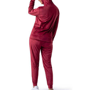 Ladies Velvet Drawstring Hooded Jacket <b>Trousers</b> Ensemble Soft Luxury Feel Quick Dry Modern Casual Travel Wear Cold Weather - Product Image 2