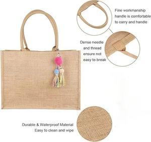 Premium Burlap Jute Picnic Tote <b>Bag</b> with Zipper Eco Friendly Outdoor Carry <b>Bag</b> - Product Image 3