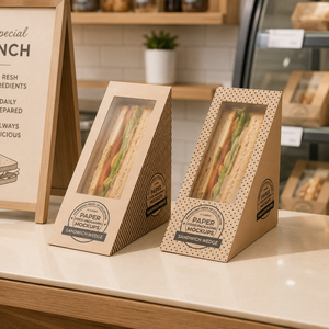 Boîte à salade en papier kraft personnalisée avec fenêtre transparente |   Emballage alimentaire recyclable pour sandwichs, fruits et fast-food à emporter - Product Image 4