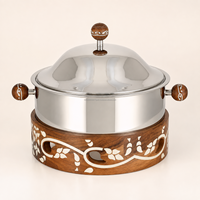 Plat de service isolant en bois de luxe avec couvercle en acier inoxydable, compatible gaz et induction, écologique, fait main, décoratif pour aliments