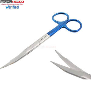 กรรไกรโค้งโกลด์แมนฟ็อกซ์ 5 นิ้ว ทังสเตนคาร์ไบด์เคลือบพลาสมาสีน้ำเงิน สำหรับงานละเอียด ความแม่นยำสูง ใช้ในงานผ่าตัดและทันตกรรม - Product Image 1