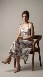 Robe midi imprimée chat blanc mignon pour femme, en coton, décontractée, coupe trapèze, légère et confortable, fournisseur en gros - Product Image 4