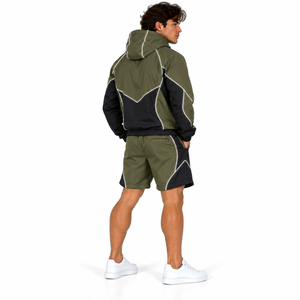 Custom <b>Men</b> <b>Short</b> Set Windbreaker Hooded <b>Jacket</b> Athletic <b>Shorts</b> Set Reflective Piping Custom <b>Men's</b> Streetwear <b>Short</b> Tracksuit - Product Image 6