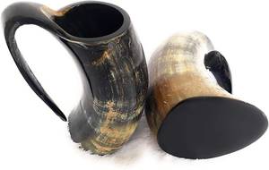 Mug en corne de buffle artisanal et écologique, style viking, animalier et religieux, pour bière et café, Inde FAIZA CRAFT FC-5556 - Product Image 3