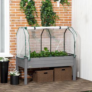 Bac à légumes surélevé gris foncé 48 x 22 x 46 pouces avec couverture de serre en PE, jardinière extérieure pour herbes et légumes - Product Image 2