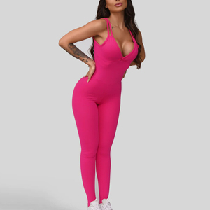 Women's Cross <b>Back</b> Style Yoga Jumpsuit Breathable Butter-Soft Fabric High Waist Quick Dry Gym Fitness One Piece Custom Logo Lace - Product Image 4