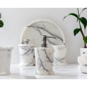 Marble Bathroom Set Three-Piece Round Soap Dispenser <b>Toothbrush</b> <b>Holder</b> Cup Minimalist Style Durable Eco-Friendly Easy to Clean - Product Image 3