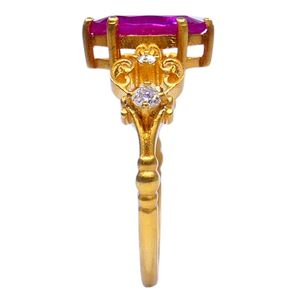 แหวนเพชรพลอยทับทิมเจียระไนทรงเหลี่ยมแบบคลาสสิก รุ่น Gemvanity R972 ชุบทอง 14K สไตล์ทิเบต สำหรับงานหมั้น งานครบรอบ หรืองานเลี้ยง - Product Image 5