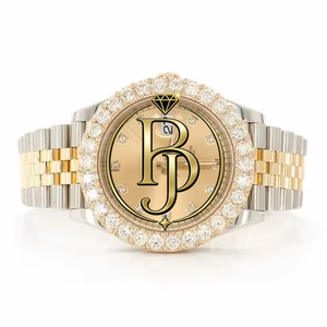 Montre de luxe Hip Hop bicolore or jaune avec diamants Moissanite et couronne à taille brillante ronde – Idée cadeau - Product Image 2