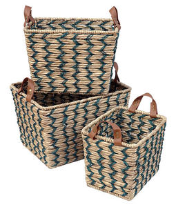 Juego de 3 Cestas Rectangulares Naturales Versátiles con Borde Festoneado y Asas - Product Image 1