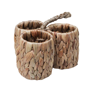 Organizador de utensilios de cocina rústico de 3 secciones, de jacinto de agua tejido, con asa, color natural, tamaño personalizable, venta al por mayor - Product Image 1