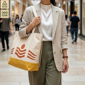 Sac fourre-tout de plage en toile de coton 300 GSM avec logo personnalisé imprimé, 42x38x14 cm, base bicolore teinte, vente en gros, fournisseur OEM ODM, marque privée - Product Image 5