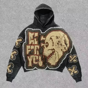 Sudadera con capucha unisex negra con cremallera Ghettos Dreams, estilo urbano oversize, diseño liso, manga regular, forro polar, transpirable, con bolsillo frontal, para invierno - Product Image 2