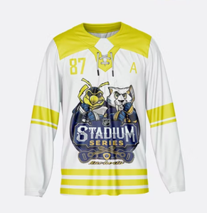 Maillot de hockey sur glace personnalisé pour homme, manches longues, blanc et bleu marine, imprimé Stadium Series, en polyester anti-humidité, uniforme adulte à manches complètes - Product Image 2