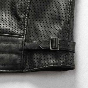 <b>Mens</b> <b>Black</b> Genuine Leather Waterproof Breathable Eco-Friendly Motorcycle <b>Vest</b> V-neck Zipper Closure Custom Biker Riding <b>Vest</b> OEM - Product Image 6