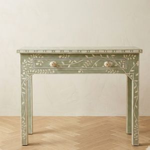 Green Bone Inlay Leg <b>Console</b> <b>Table</b> Floral Inlaid Entryway <b>Sofa</b> <b>Table</b> Modern Living Room Furniture Wood - Product Image 1