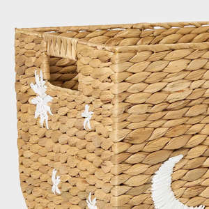 Cesto de Almacenamiento de Jacinto de Agua Bordado con Luna y Estrellas Celestiales, Organizador Rectangular de Mimbre Tejido a Mano para Cuarto de Niños - Product Image 2