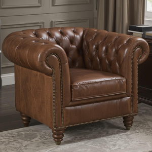 Canapé Chesterfield vintage en cuir marron avec accoudoirs roulés, canapé deux places classique pour salon ou bureau - Product Image 1