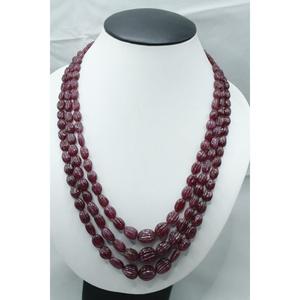 <b>Ruby</b> Oval Beads 3 Strand <b>Necklace</b> Stone Jewelry Red Color For <b>Necklace</b> Making - Product Image 2