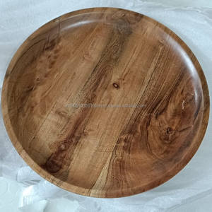 Assiette de présentation en bois d'acacia massif écologique sur mesure, vaisselle de haute qualité, 9 pouces, polie pour table - Product Image 3