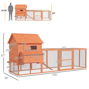 Pollaio in Legno da 145 cm con Recinto in Acciaio e Spazio Interno per Galline, Nuovo o Usato, Gabbie per Animali - Product Image 3