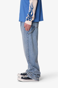 Jeans pour hommes de haute qualité, coupe ample, bleu délavé vintage, style streetwear hip-hop, OEM ODM, en coton respirant - Product Image 3