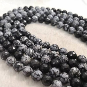 ลูกปัดหินแจสเปอร์ทรงกลมเหลี่ยมเพชรพลอยลายเกล็ดหิมะแบบเต็มเม็ด สำหรับทำเครื่องประดับ DIY ขายส่ง - Product Image 1