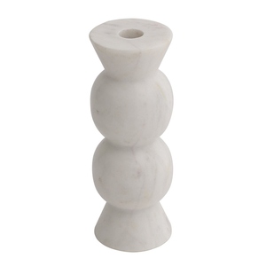 Ensemble de deux élégants porte-bougies coniques en marbre gris clair, pierre naturelle veinée, style minimaliste. - Product Image 1