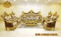 Meilleur ensemble de canapés de salon en teck véritable sculpté à la main, style baroque, argenté poli, capitonné, prix de gros