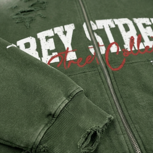 Sweat à capuche zippé pour homme 100% Coton, style vintage, délavé à l'acide, doublure satinée, effet vieilli, grammage lourd 500 g/m², délavé à la pierre, vente en gros - Product Image 5