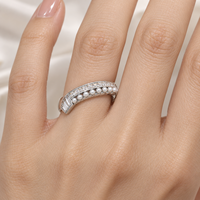 925 Sterling Silver Zircon Ring with Square Stone Row and White Bead Detail