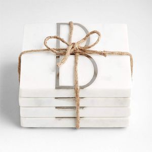 Posavasos redondos de mármol blanco hechos a mano con incrustaciones de metal, posavasos de piedra natural de lujo, vajilla decorativa de mármol - Product Image 4