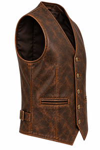 Chaleco de Cuero PU Marrón para Hombre, Cuello en V, Cierre de Botón de Una Sola Fila, Estilo Vintage, Corte Regular, Talla Grande - Product Image 3
