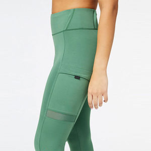 High Waist Full Length Green Sporty <b>Leggings</b> <b>With</b> <b>Pockets</b> Knitted Stretch Breathable Women's <b>Workout</b> Wear All Seasons - Product Image 3