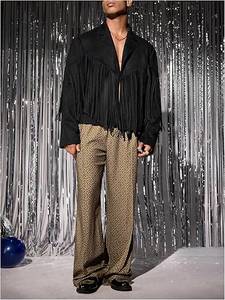 Veste à franges pour homme, manches longues, ouverte sur le devant, col à revers, style cowboy, gilet à pampilles, vêtements d'extérieur western, fabricant et fournisseur - Product Image 4