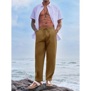2025 pantalones bombachos de lino y algodón para hombre, playa, Yoga, informal, ligeros, con cintura elástica, función antiarrugas, logotipo personalizable - Product Image 1