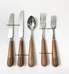 Ensemble de couverts écologiques en bois et acier inoxydable durable, vaisselle de table, ustensiles de cuisine, au meilleur prix - Product Image 6