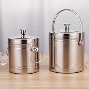 Assured Quality Stainless Steel <b>Ice</b> Bucket With Lid And Strainer Modern Design Double Wall Party Beverage <b>Cooler</b> Round Shape - Product Image 4