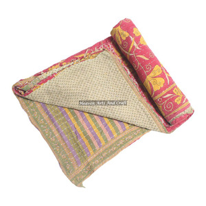 Indian Patchwork Kantha Bedcover Indian Reversible Hand Stitched Heavy Throw Old Sari Blanket Patch Work Heavy 3 To 5 Layers - Product Image 3