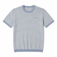 T-shirt en maille rayé teint en fil pour homme, manches courtes, col rond, coupe ajustée, décontracté, pour l'été, OEM ODM, vente en gros, Spandex/Coton 280g